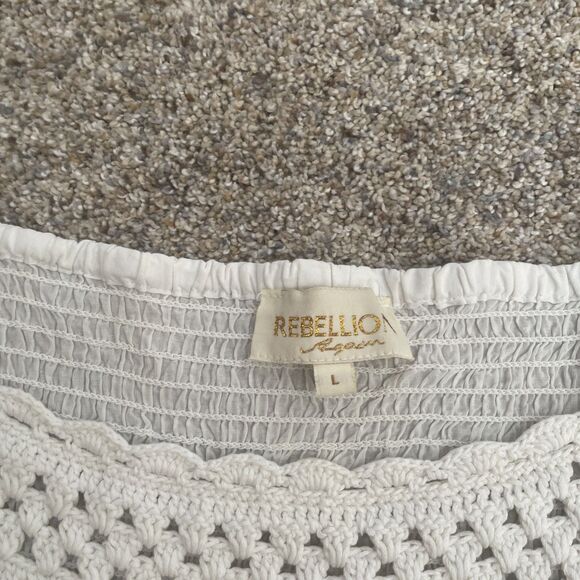 Rebellion White Boho Chic Crochet Cropped Top size Large - Picture 3 of 6